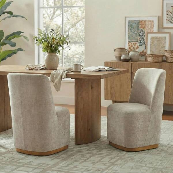 CHRISTOPHER KNIGHT HOME Elish Oatmeal Chenille Indoor Dining Chair with Sturdy Rubber Wood Frame, Set of 2