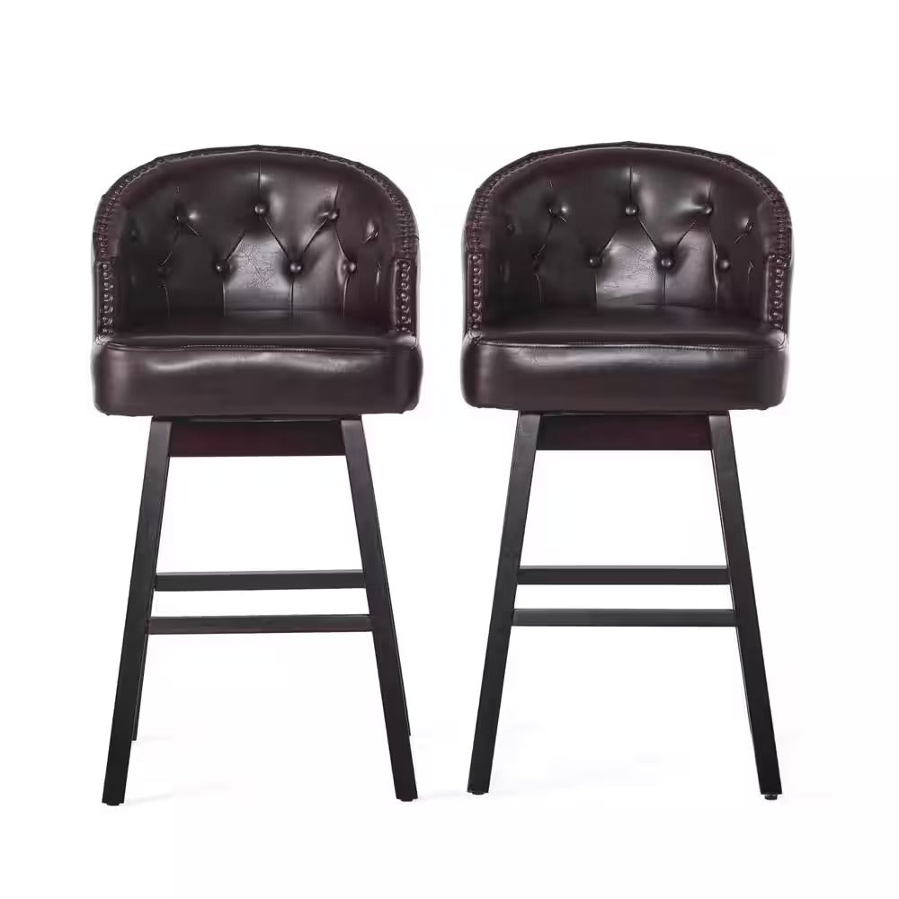 Noble House Ogden 41.5 in. Brown Swivel Cushioned Bar stool (Set of 2)