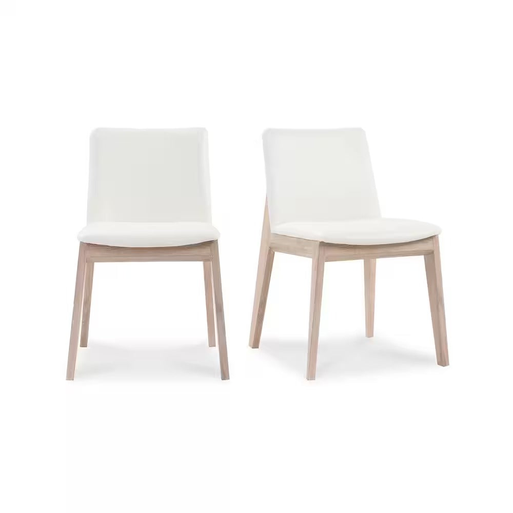 NADAAL STUDIOS Evren Cream White Vegan Leather Padded Seat Solid White Oak Dining Chair (Set of 2)