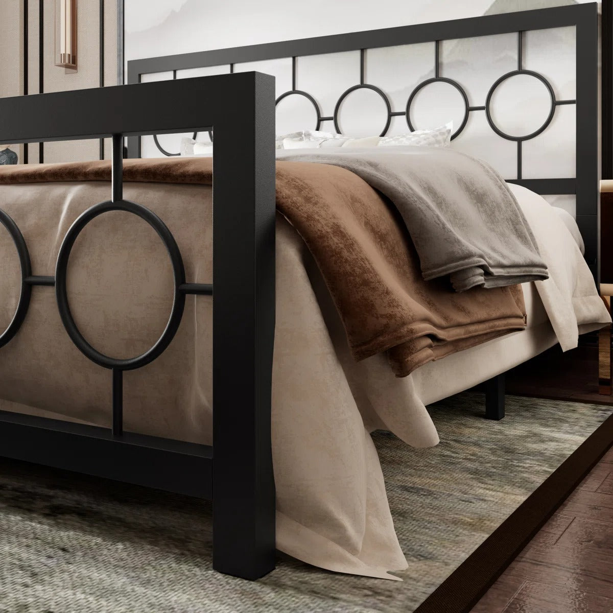 Avren Oriental Vintage Style Metal Platform Bed (KING)