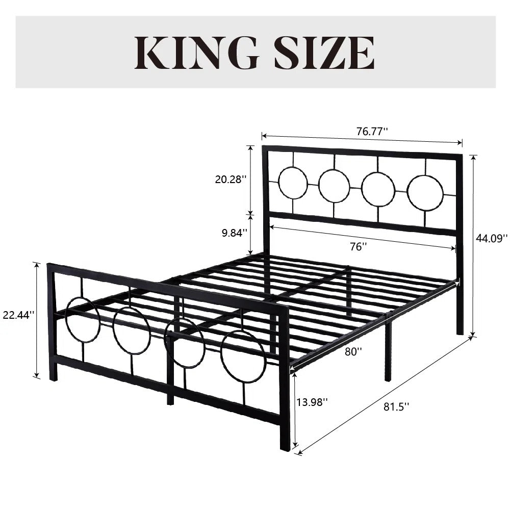 Avren Oriental Vintage Style Metal Platform Bed (KING)