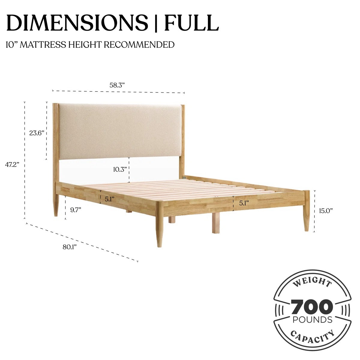 Besan Solid Wood Boucle Upholstered Headboard Bed Frame (FULL)