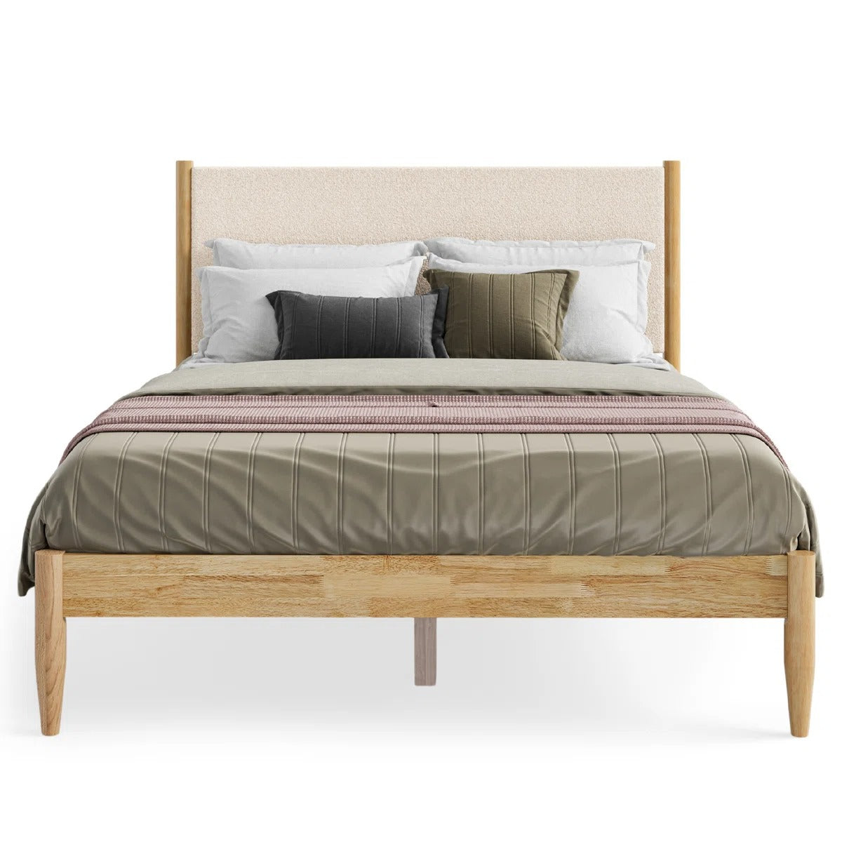 Besan Solid Wood Boucle Upholstered Headboard Bed Frame (FULL)