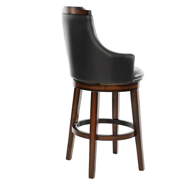 Lazzara Toulon 28 in. Burnished Oak Finish Wood Swivel Pub Height Chair with Dark Brown Faux Leather Seat (Set of 2)