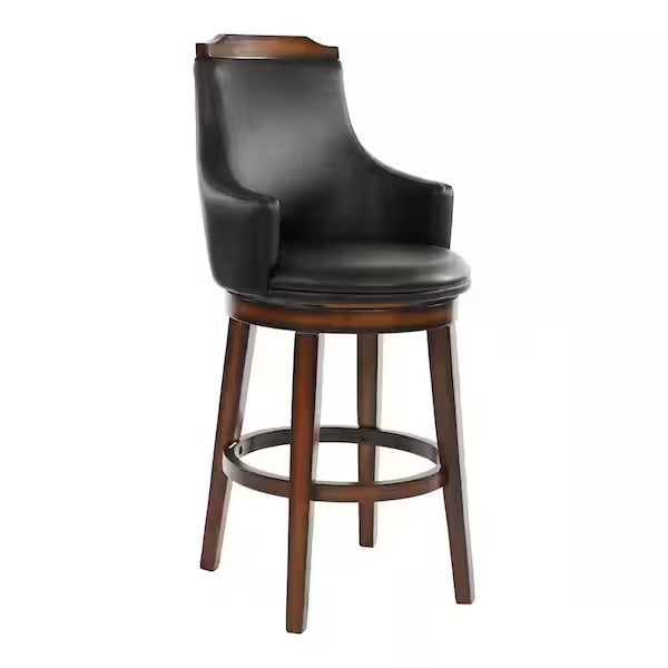 Lazzara Toulon 28 in. Burnished Oak Finish Wood Swivel Pub Height Chair with Dark Brown Faux Leather Seat (Set of 2)