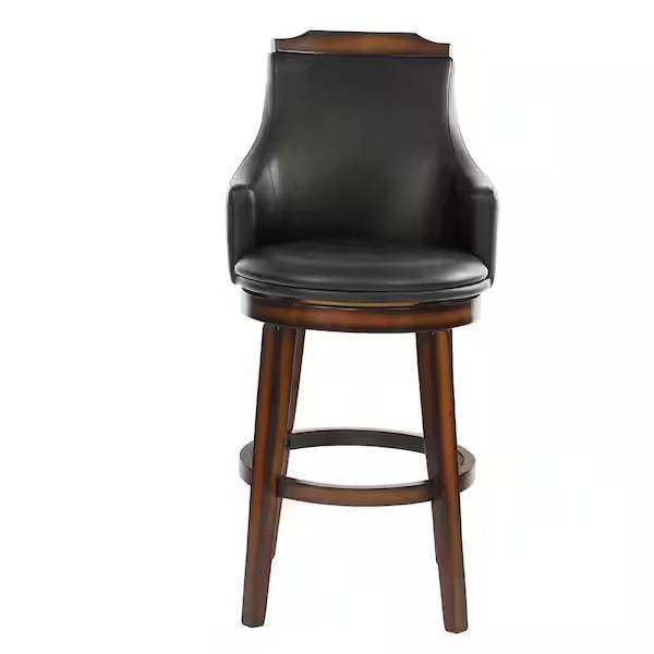 Lazzara Toulon 28 in. Burnished Oak Finish Wood Swivel Pub Height Chair with Dark Brown Faux Leather Seat (Set of 2)