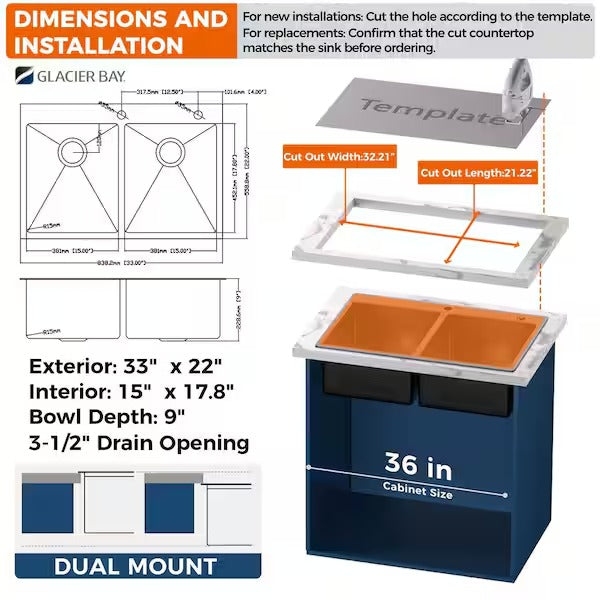 "GB 33\"" DB DM GMBLK KITCHEN SINK AIO"