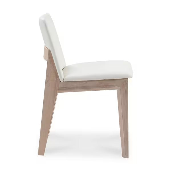 NADAAL STUDIOS Evren Cream White Vegan Leather Padded Seat Solid White Oak Dining Chair (Set of 2)