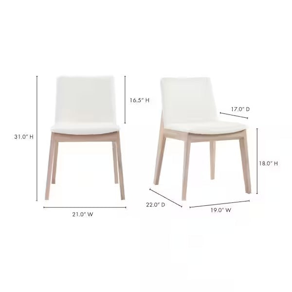 NADAAL STUDIOS Evren Cream White Vegan Leather Padded Seat Solid White Oak Dining Chair (Set of 2)
