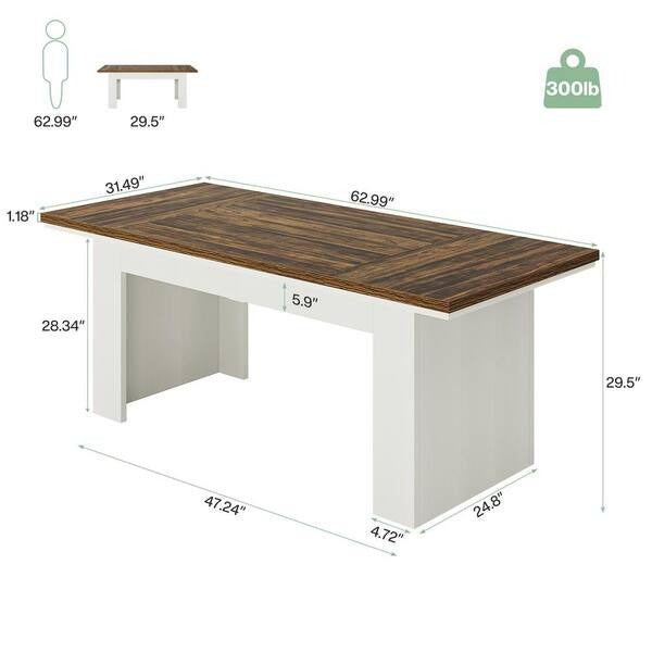 TRIBESIGNS WAY TO ORIGIN Halseey 63 in. Rectangular Brown White Wood Large Executive Computer Desk Modern Home Office Study Writing Table